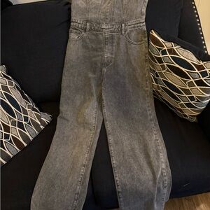 PrettyLittleThing Charcoal Denim Jumpsuit